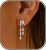 Dangle Earrings for Women, 14k Gold Plated Triple Huggie Stud Earrings Cute Statement Chain Earring Dainty Drop Earrings for Women Trendy Gold Plated - Silver-dangle4