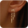 Dangle Earrings for Women, 14k Gold Plated Triple Huggie Stud Earrings Cute Statement Chain Earring Dainty Drop Earrings for Women Trendy Gold Plated - Gold-dangle3