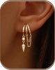 Dangle Earrings for Women, 14k Gold Plated Triple Huggie Stud Earrings Cute Statement Chain Earring Dainty Drop Earrings for Women Trendy Gold Plated - Gold-dangle1