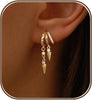Dangle Earrings for Women, 14k Gold Plated Triple Huggie Stud Earrings Cute Statement Chain Earring Dainty Drop Earrings for Women Trendy Gold Plated - Gold-dangle2
