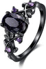 Blue Sandstone Gothic Leaf Ring for Women – 18K Black Gold Plated Vine Promise Statement Ring, Engagement Wedding Band Jewelry Gifts - main view