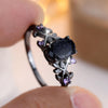Blue Sandstone Gothic Leaf Ring for Women – 18K Black Gold Plated Vine Promise Statement Ring, Engagement Wedding Band Jewelry Gifts - view 5