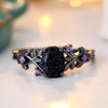 Blue Sandstone Gothic Leaf Ring for Women – 18K Black Gold Plated Vine Promise Statement Ring, Engagement Wedding Band Jewelry Gifts - view 7
