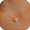 Gold Silver Necklace for Women with Dainty Cubic Zirconia Pendant Teardrop CZ Charm 14K Gold Sterling Silver Plated Adjustable Chain - Gold-Clover necklace