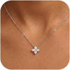 Gold Silver Necklace for Women with Dainty Cubic Zirconia Pendant Teardrop CZ Charm 14K Gold Sterling Silver Plated Adjustable Chain - Silver-Clover necklace