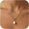 Gold Silver Necklace for Women with Dainty Cubic Zirconia Pendant Teardrop CZ Charm 14K Gold Sterling Silver Plated Adjustable Chain - Gold-pearl necklace/toggle