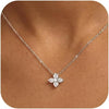 Gold Silver Necklace for Women with Dainty Cubic Zirconia Pendant Teardrop CZ Charm 14K Gold Sterling Silver Plated Adjustable Chain - Silver-clover necklace-2