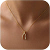 Gold Silver Necklace for Women with Dainty Cubic Zirconia Pendant Teardrop CZ Charm 14K Gold Sterling Silver Plated Adjustable Chain - Gold-wishbone necklace