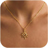 Gold Silver Necklace for Women with Dainty Cubic Zirconia Pendant Teardrop CZ Charm 14K Gold Sterling Silver Plated Adjustable Chain - Gold-spiral sun necklace