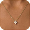 Gold Silver Necklace for Women with Dainty Cubic Zirconia Pendant Teardrop CZ Charm 14K Gold Sterling Silver Plated Adjustable Chain - Gold-clover necklace-2
