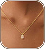 Gold Silver Necklace for Women with Dainty Cubic Zirconia Pendant Teardrop CZ Charm 14K Gold Sterling Silver Plated Adjustable Chain - Gold-Baguette cut cz