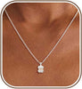 Gold Silver Necklace for Women with Dainty Cubic Zirconia Pendant Teardrop CZ Charm 14K Gold Sterling Silver Plated Adjustable Chain - Silver-Baguette cut cz