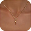 Gold Silver Necklace for Women with Dainty Cubic Zirconia Pendant Teardrop CZ Charm 14K Gold Sterling Silver Plated Adjustable Chain - Gold-Italian horn/ball chain