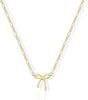 Gold Silver Necklace for Women with Dainty Cubic Zirconia Pendant Teardrop CZ Charm 14K Gold Sterling Silver Plated Adjustable Chain - Gold-Bow/figaro chain