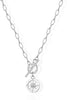 Gold Silver Necklace for Women with Dainty Cubic Zirconia Pendant Teardrop CZ Charm 14K Gold Sterling Silver Plated Adjustable Chain - Silver-Compass/paperclip toggle chain