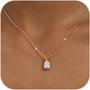 Gold Silver Necklace for Women with Dainty Cubic Zirconia Pendant Teardrop CZ Charm 14K Gold Sterling Silver Plated Adjustable Chain - Gold-CZ teardrop/cable chain