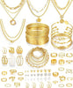 78 Pieces Gold Jewelry Set for Women, 9 Necklace, 24 Bangle Bracelet, 22 Earrings, 23 Knuckle Rings Gold Plated Jewerly set for Women Gift - main view