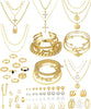 78 Pieces Gold Jewelry Set for Women, 9 Necklace, 24 Bangle Bracelet, 22 Earrings, 23 Knuckle Rings Gold Plated Jewerly set for Women Gift - Gold