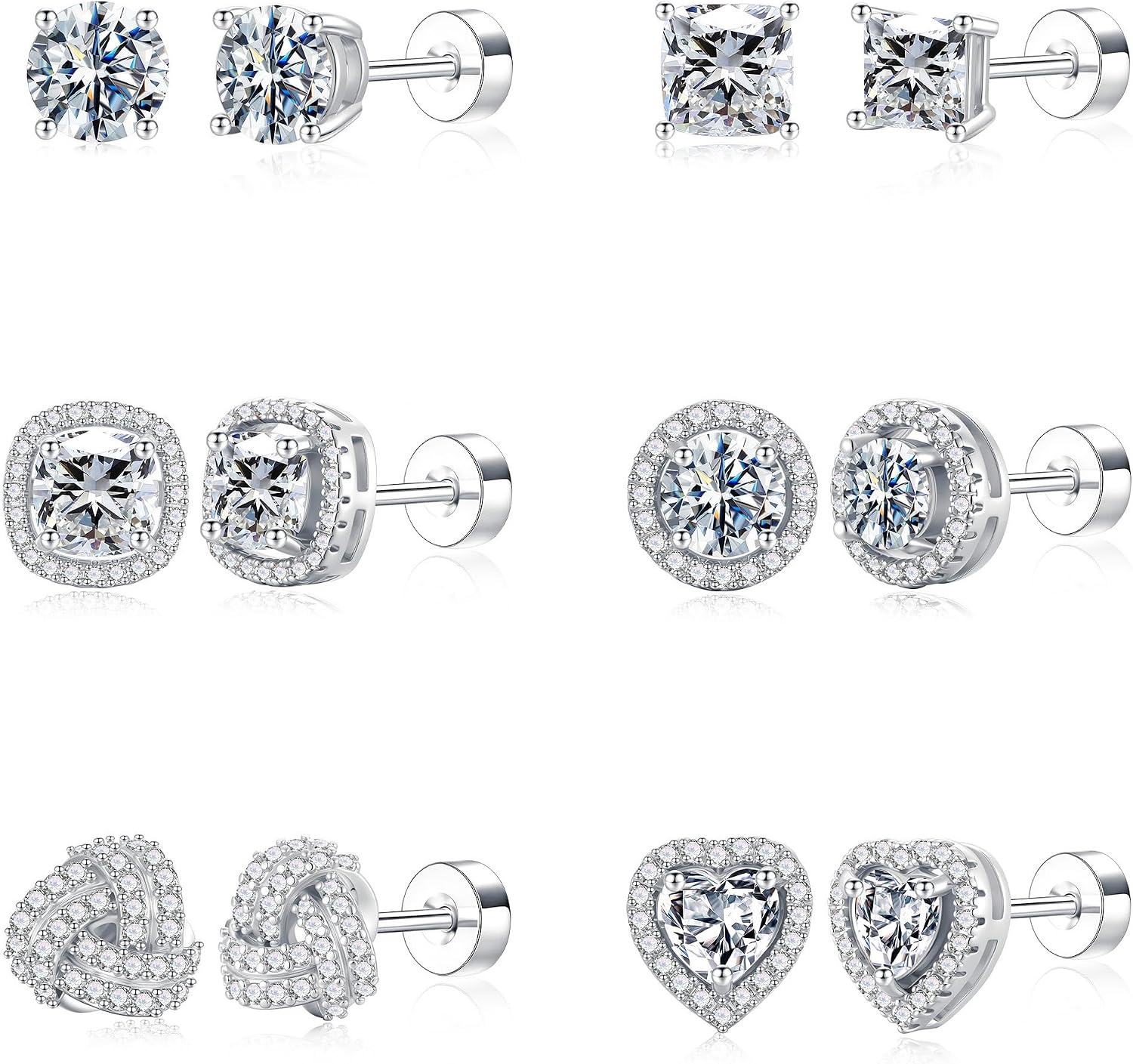 6 Pairs Flat Back Stud Earrings for Women - main view