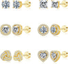 6 Pairs Flat Back Stud Earrings for Women - gold-plated