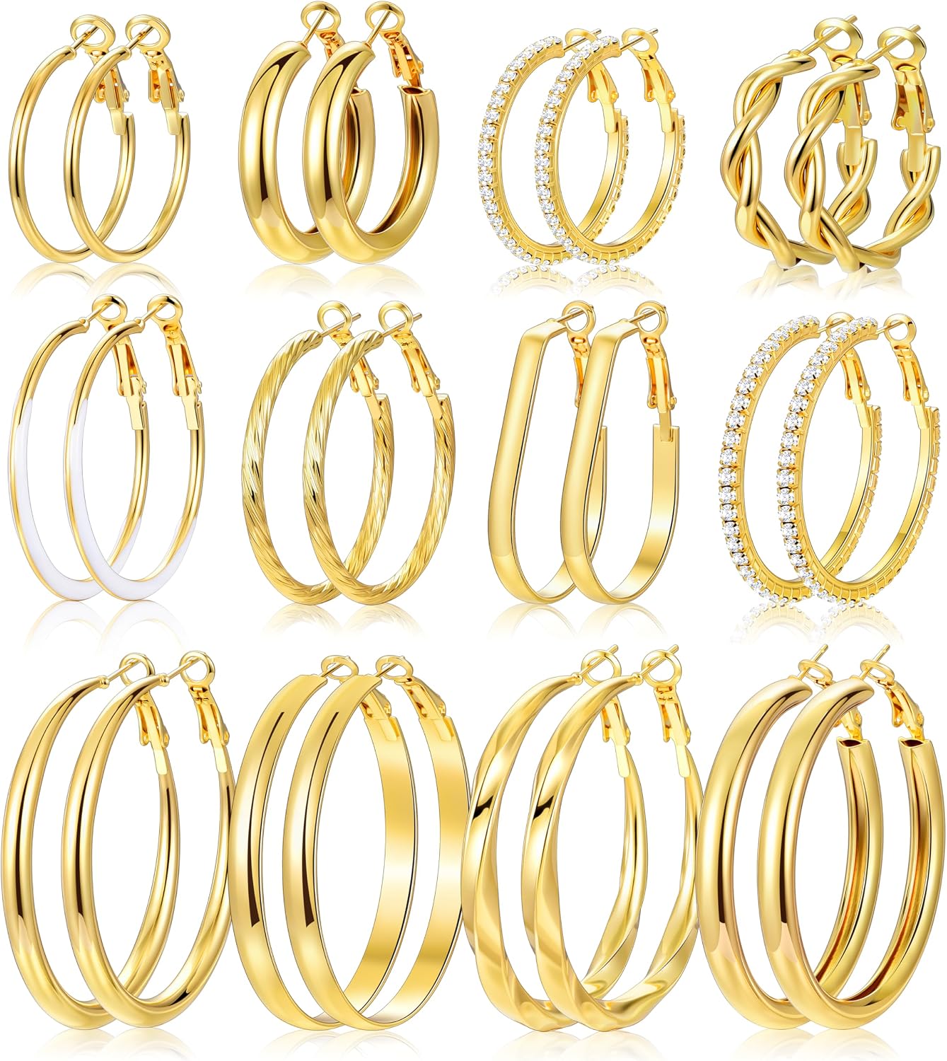 12 Pairs Gold Hoop Earrings Set for Women, Lightweight Hoop Jewelry - main view