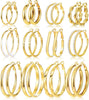 12 Pairs Gold Hoop Earrings Set for Women, Lightweight Hoop Jewelry - main view