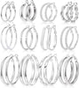 12 Pairs Gold Hoop Earrings Set for Women, Lightweight Hoop Jewelry - silver