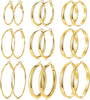 12 Pairs Gold Hoop Earrings Set for Women, Lightweight Hoop Jewelry - gold-large