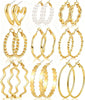 12 Pairs Gold Hoop Earrings Set for Women, Lightweight Hoop Jewelry - gold-9 pairs