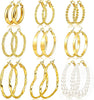 12 Pairs Gold Hoop Earrings Set for Women, Lightweight Hoop Jewelry - gold-pearl
