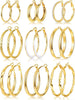 12 Pairs Gold Hoop Earrings Set for Women, Lightweight Hoop Jewelry - Gold-9PCS