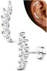 Cartilage Earrings for Women Flat Back-925 Sterling Silver Post Stud Flatback Earrings -20G Ear Crawler Climber Cartilage Earring Tragus Conch Helix - Silver Tone-Leaf