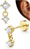 Cartilage Earrings for Women Flat Back-925 Sterling Silver Post Stud Flatback Earrings -20G Ear Crawler Climber Cartilage Earring Tragus Conch Helix - 14K Gold Plated-Classic CZ Dangle