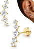 Cartilage Earrings for Women Flat Back-925 Sterling Silver Post Stud Flatback Earrings -20G Ear Crawler Climber Cartilage Earring Tragus Conch Helix - 14K Gold Plated-Long CZ