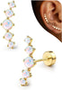 Cartilage Earrings for Women Flat Back-925 Sterling Silver Post Stud Flatback Earrings -20G Ear Crawler Climber Cartilage Earring Tragus Conch Helix - 14K Gold Plated-Artificial Opal