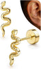 Cartilage Earrings for Women Flat Back-925 Sterling Silver Post Stud Flatback Earrings -20G Ear Crawler Climber Cartilage Earring Tragus Conch Helix - 14K Gold Plated-Snake