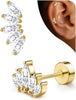 Cartilage Earrings for Women Flat Back-925 Sterling Silver Post Stud Flatback Earrings -20G Ear Crawler Climber Cartilage Earring Tragus Conch Helix - 14K Gold Plated-Marquise-Cut CZ