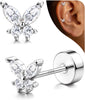 Cartilage Earrings for Women Flat Back-925 Sterling Silver Post Stud Flatback Earrings -20G Ear Crawler Climber Cartilage Earring Tragus Conch Helix - Silver Tone-Butterfly