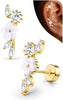 Cartilage Earrings for Women Flat Back-925 Sterling Silver Post Stud Flatback Earrings -20G Ear Crawler Climber Cartilage Earring Tragus Conch Helix - 14K Gold Plated-Flower