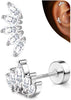 Cartilage Earrings for Women Flat Back-925 Sterling Silver Post Stud Flatback Earrings -20G Ear Crawler Climber Cartilage Earring Tragus Conch Helix - Silver Tone-Marquise-Cut CZ