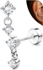 Cartilage Earrings for Women Flat Back-925 Sterling Silver Post Stud Flatback Earrings -20G Ear Crawler Climber Cartilage Earring Tragus Conch Helix - Silver Tone-Classic CZ Dangle