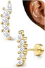 Cartilage Earrings for Women Flat Back-925 Sterling Silver Post Stud Flatback Earrings -20G Ear Crawler Climber Cartilage Earring Tragus Conch Helix - 14K Gold Plated-Leaf