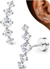 Cartilage Earrings for Women Flat Back-925 Sterling Silver Post Stud Flatback Earrings -20G Ear Crawler Climber Cartilage Earring Tragus Conch Helix - Silver Tone-Long CZ