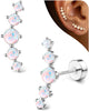 Cartilage Earrings for Women Flat Back-925 Sterling Silver Post Stud Flatback Earrings -20G Ear Crawler Climber Cartilage Earring Tragus Conch Helix - Silver Tone-Artificial Opal