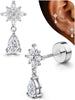 Cartilage Earrings for Women Flat Back-925 Sterling Silver Post Stud Flatback Earrings -20G Ear Crawler Climber Cartilage Earring Tragus Conch Helix - Silver Tone-Flower Dangle