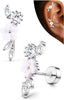 Cartilage Earrings for Women Flat Back-925 Sterling Silver Post Stud Flatback Earrings -20G Ear Crawler Climber Cartilage Earring Tragus Conch Helix - Silver Tone-Flower