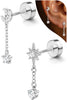 Cartilage Earrings for Women Flat Back-925 Sterling Silver Post Stud Flatback Earrings -20G Ear Crawler Climber Cartilage Earring Tragus Conch Helix - Silver Tone-Dangle Sun & Moon