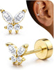 Cartilage Earrings for Women Flat Back-925 Sterling Silver Post Stud Flatback Earrings -20G Ear Crawler Climber Cartilage Earring Tragus Conch Helix - 14K Gold Plated-Butterfly