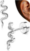 Cartilage Earrings for Women Flat Back-925 Sterling Silver Post Stud Flatback Earrings -20G Ear Crawler Climber Cartilage Earring Tragus Conch Helix - Silver Tone-Snake