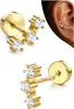 Cartilage Earrings for Women Flat Back-925 Sterling Silver Post Stud Flatback Earrings -20G Ear Crawler Climber Cartilage Earring Tragus Conch Helix - 14K Gold Plated-Classic Climber
